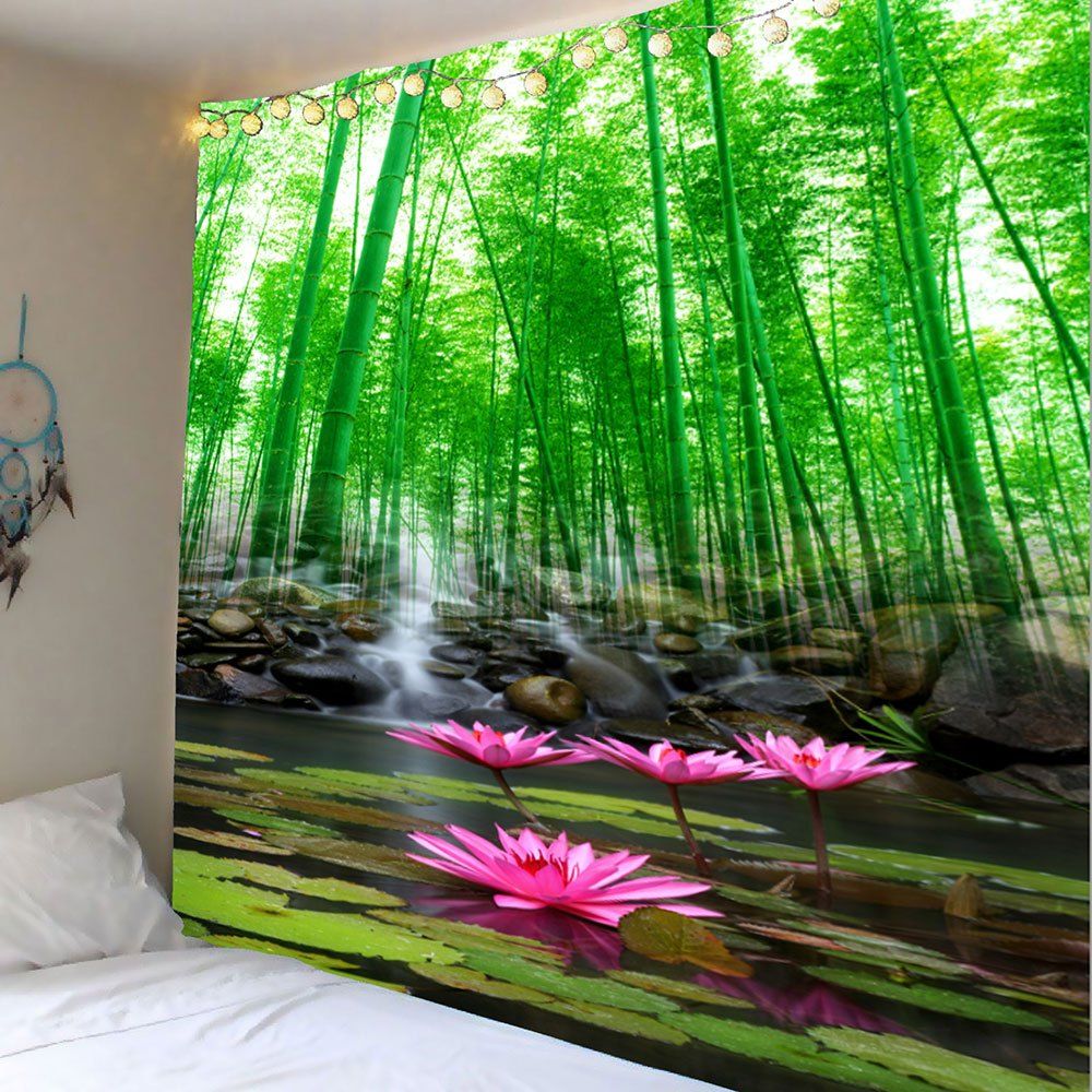 

Lotus Pond Bamboo Grove Wall Decor Tapestry, Green