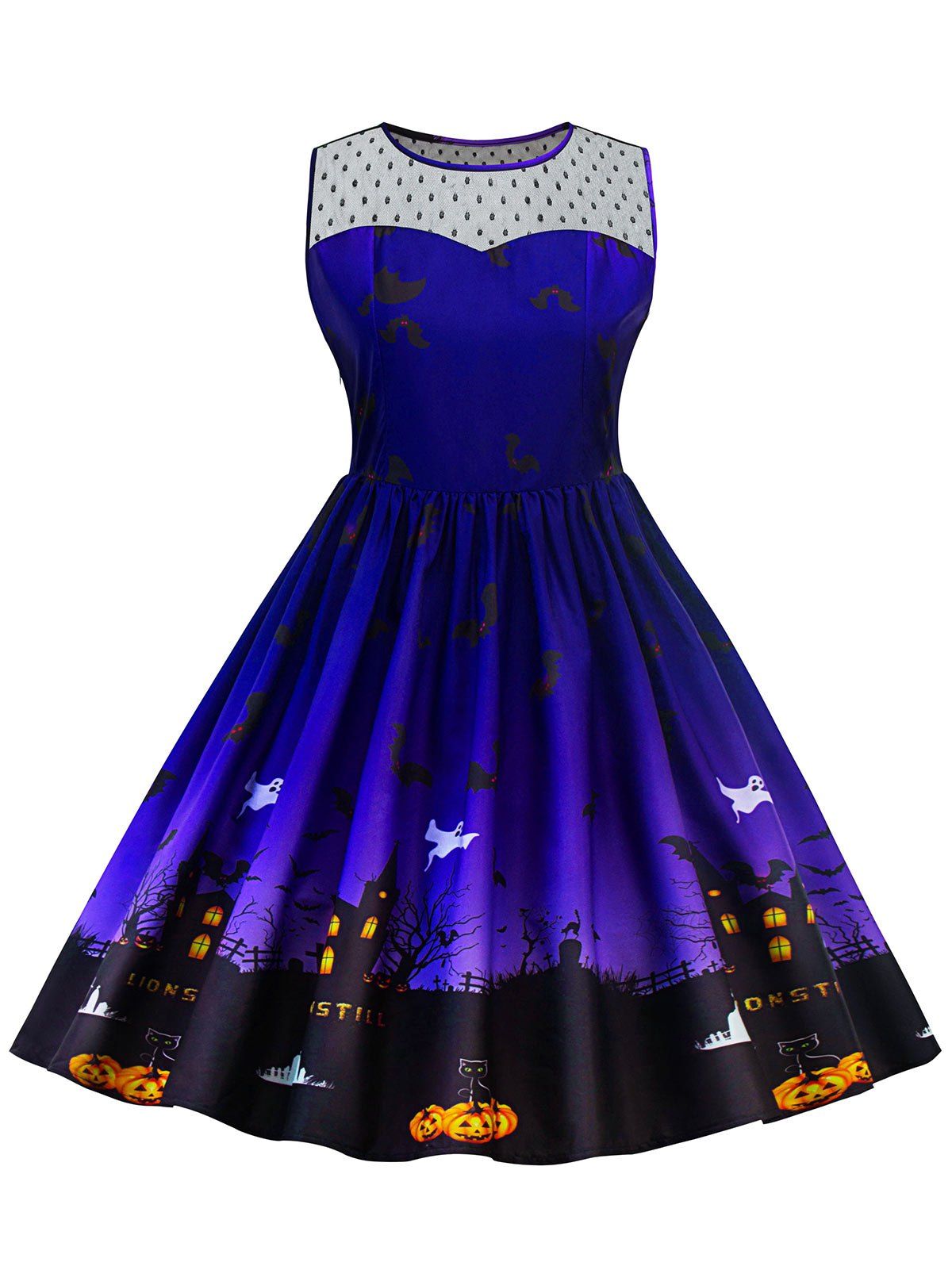 

Halloween Lace Panel Plus Size Dress, Blue