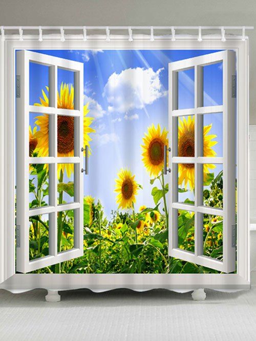 

Window Sunflower Pattern Waterproof Bath Curtain, Sky blue