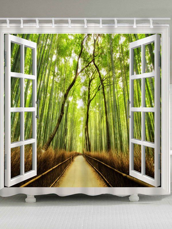 

Window Path Bamboo Waterproof Bath Curtain, Green