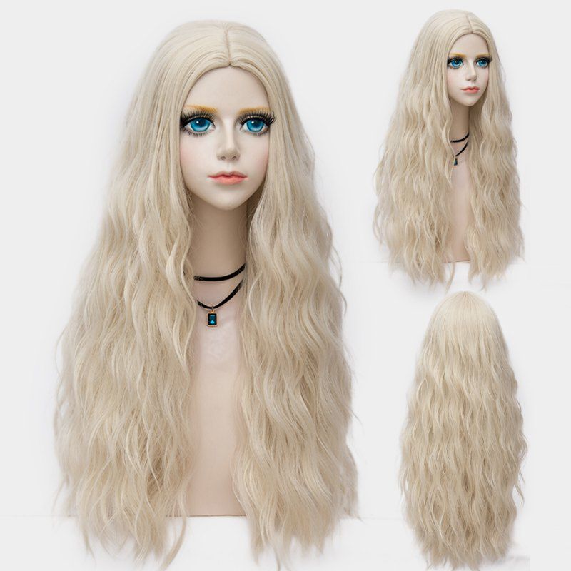 

Middle Part Long Fluffy Water Wave Synthetic Party Wig, Light gold