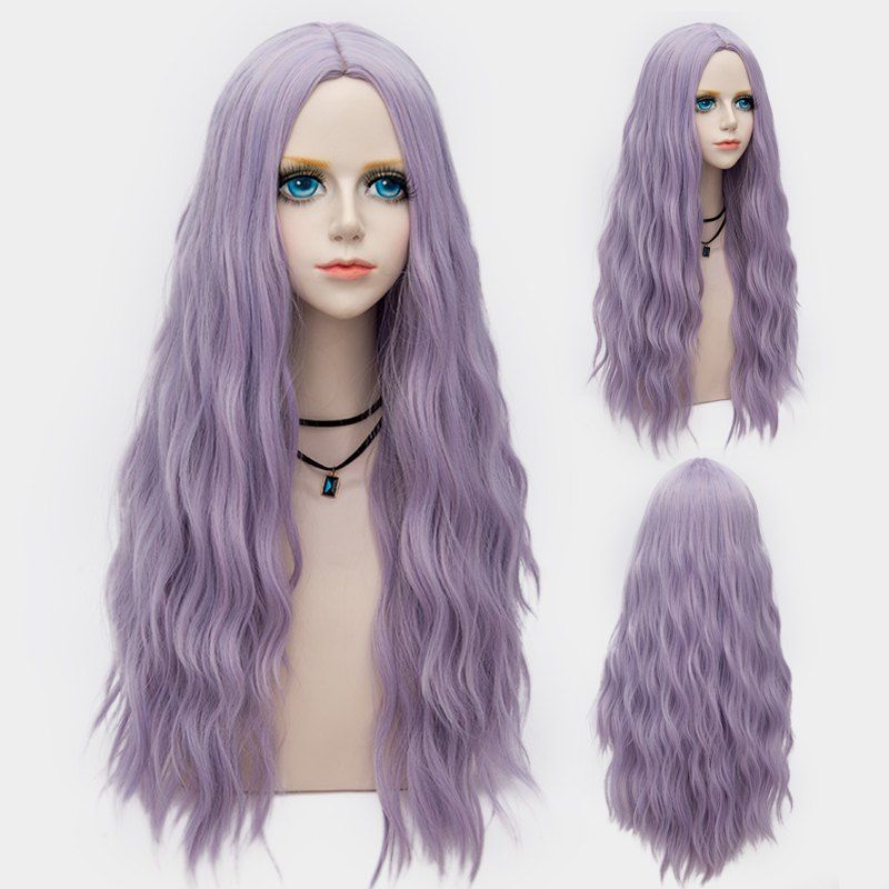 

Middle Part Long Fluffy Water Wave Synthetic Party Wig, Larkspur