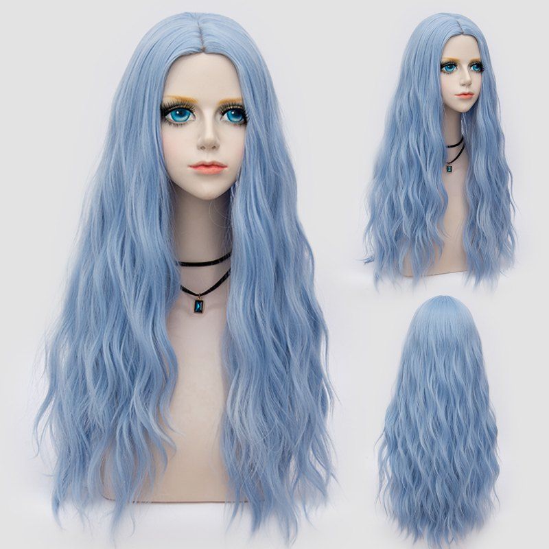 

Middle Part Long Fluffy Water Wave Synthetic Party Wig, Windsor blue