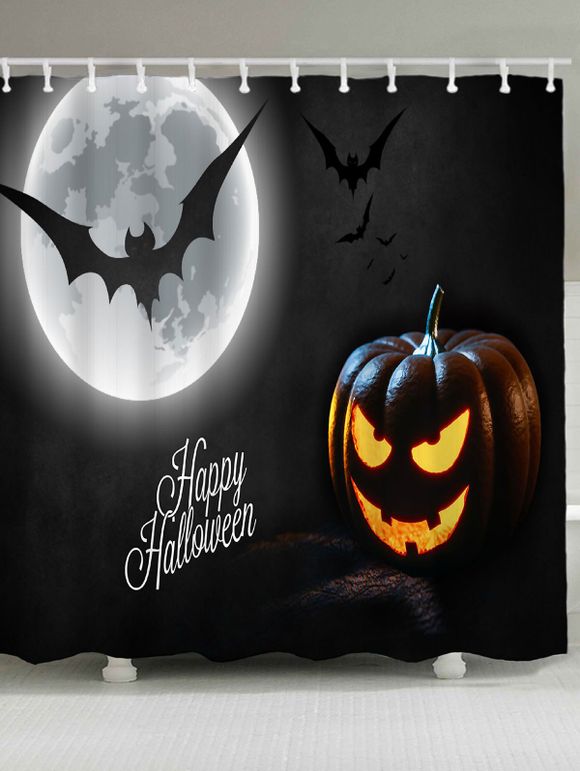 Lanterne de citrouille d'Halloween Bat Moon Bath Curtain - gris foncé W71 INCH * L71 INCH