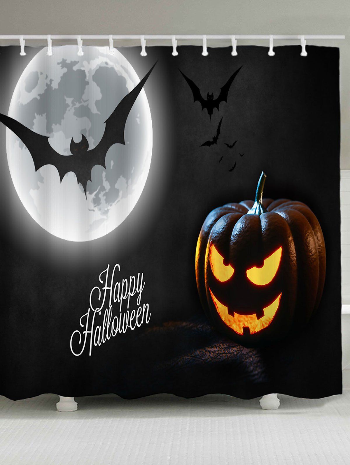 

Halloween Pumpkin Lantern Bat Moon Bath Curtain, Dark grey
