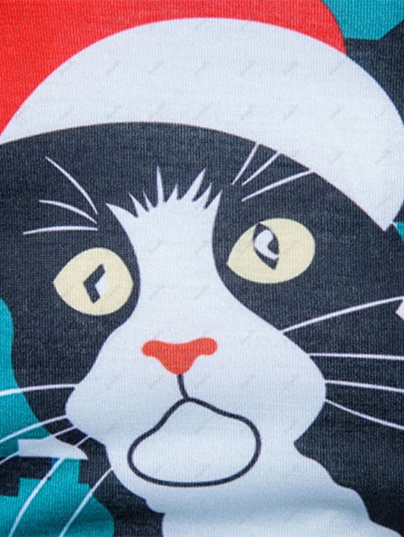 T-shirt de Noël Imprimé Chat Géométrique 3D - multicolore 2XL