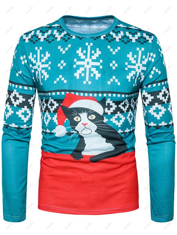 T-shirt de Noël Imprimé Chat Géométrique 3D - multicolore 2XL