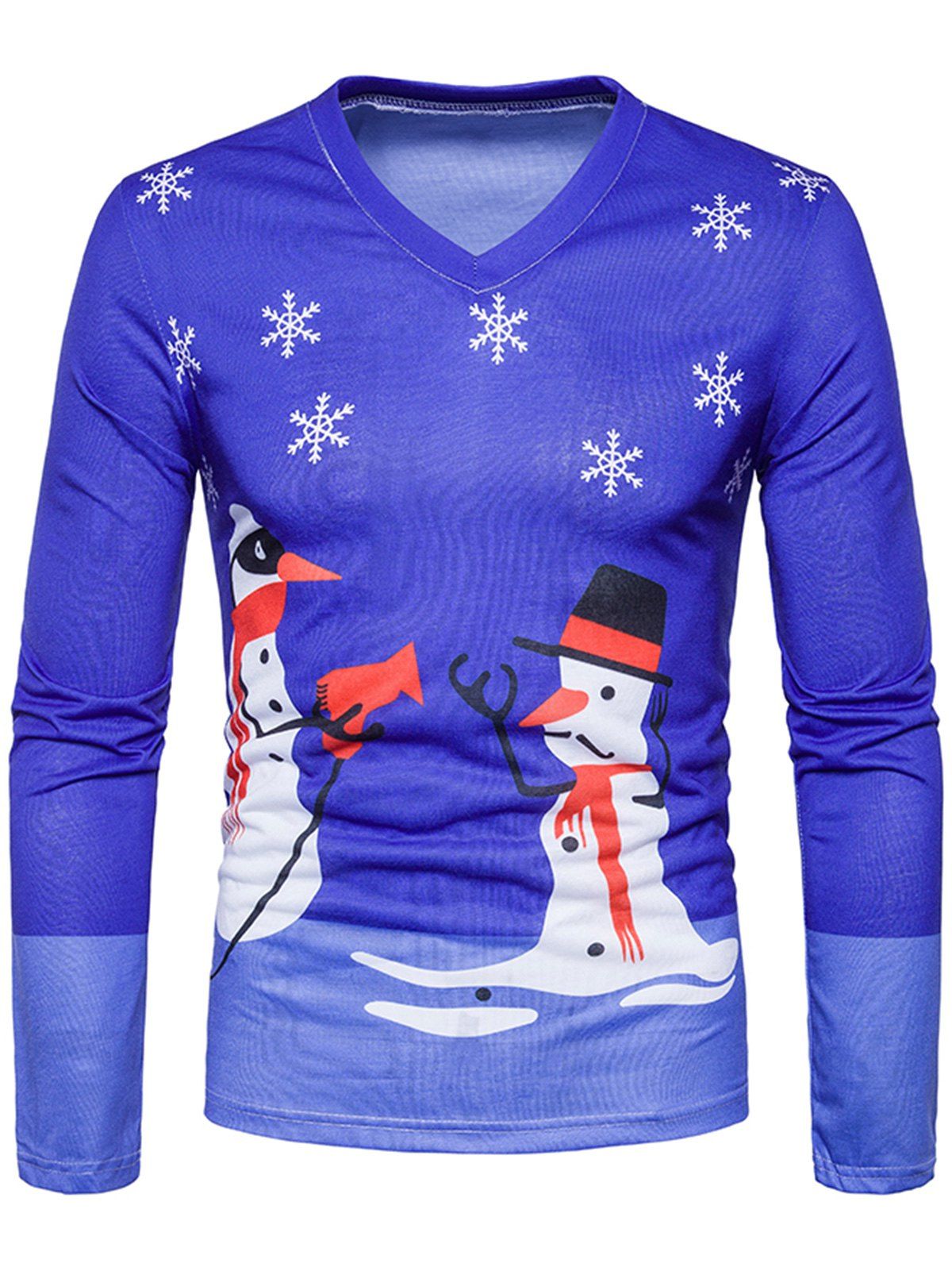 

3D Snowman Print Long Sleeve T-shirt, Blue