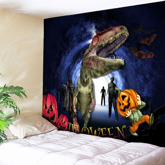 Tapisserie Halloween Art Mural Dinosaure Citrouille - Bleu W79 INCH * L59 INCH