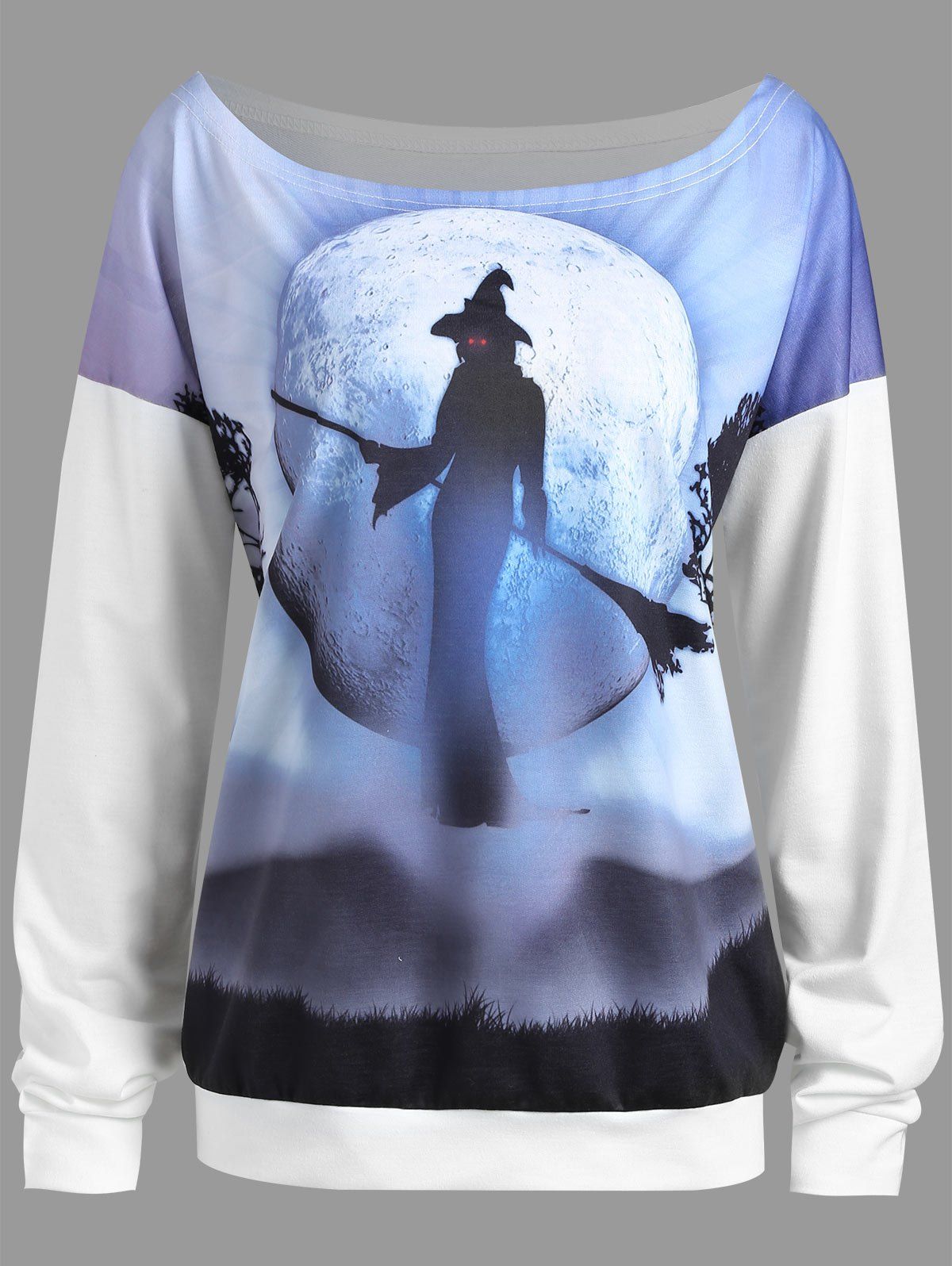 

Plus Size Halloween Witch Moon Drop Shoulder Sweatshirt, White