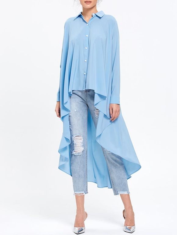 Chemise avec Longue Queue Légère Haute-Basse - Bleu clair XL