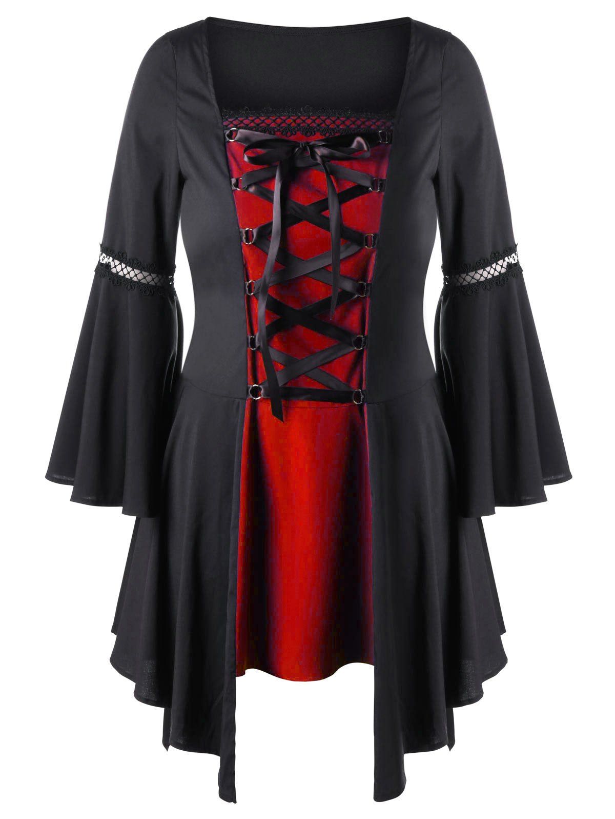 

Plus Size Lace Up Handkerchief Top, Red with black