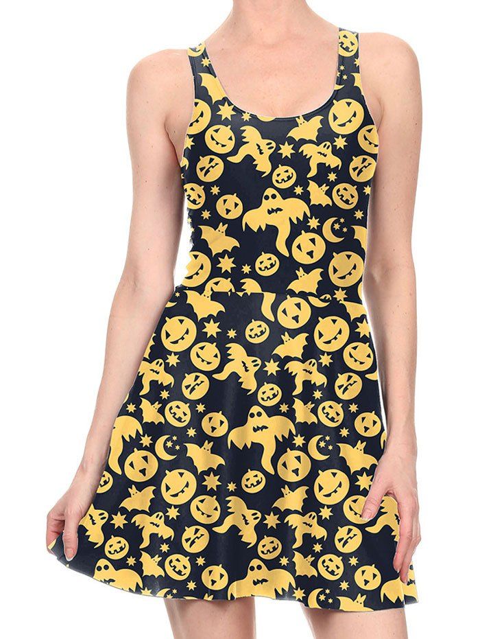 

Halloween Pumpkin Flare Tank Dress, Yellow
