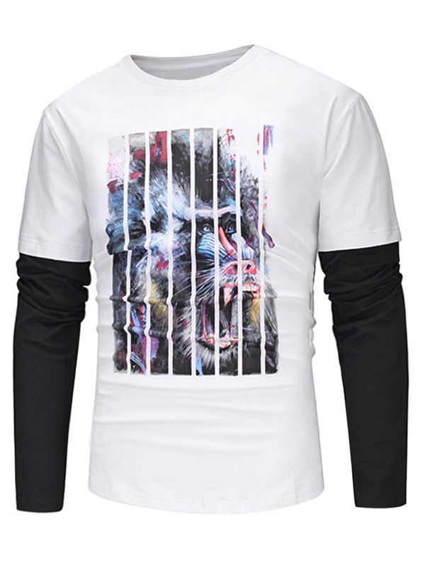 

3D Orangutan Print Faux Twinset T-shirt, White