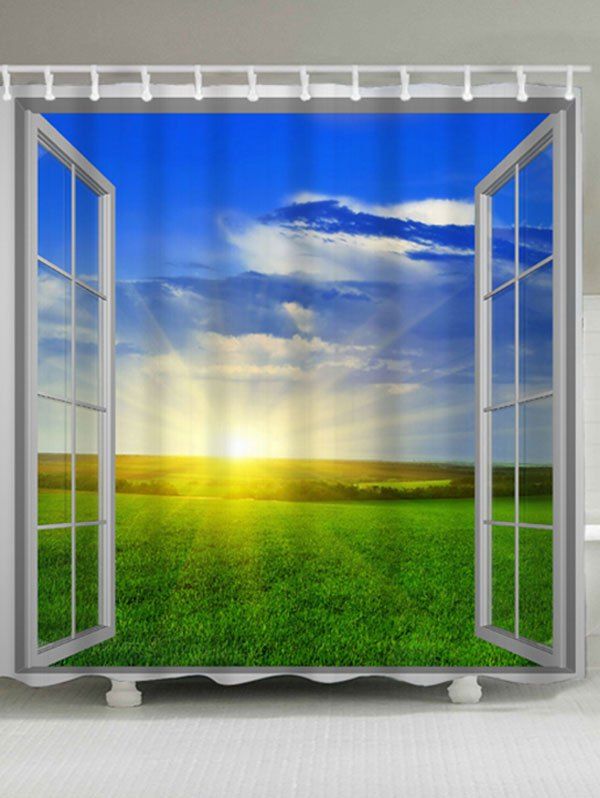 

Natural Scenery Window Print Bath Curtain, Blue