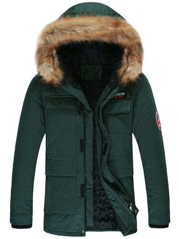 

Velcro Pocket Detachable Hooded Parka Jacket, Deep green