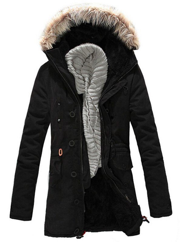 

Faux Fur Hood Zipper Up Parka Jacket, Black