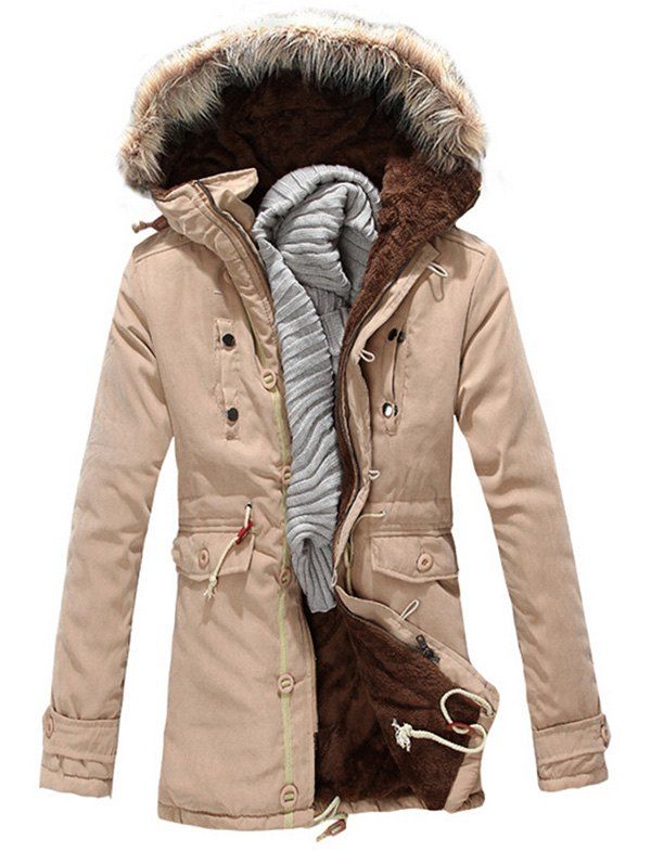 

Faux Fur Hood Zipper Up Parka Jacket, Khaki