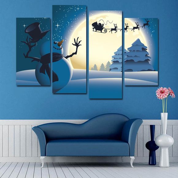 Peintures sur Toiles Non Encadrées Motif Flocons de Neige Lune de Noël - Bleu 30*60CM*2PCS/30*80CM*2PCS