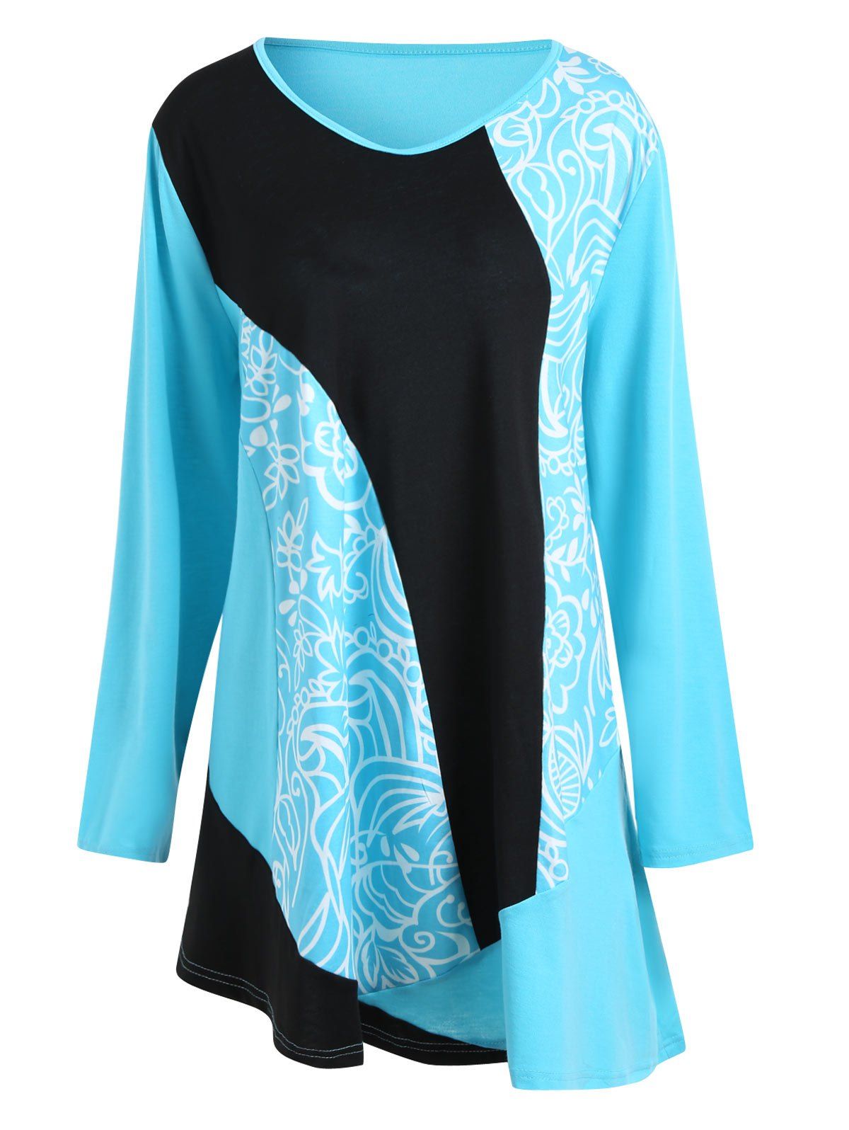 

Plus Size Floral Printed Color Block Tee Dress, Blue