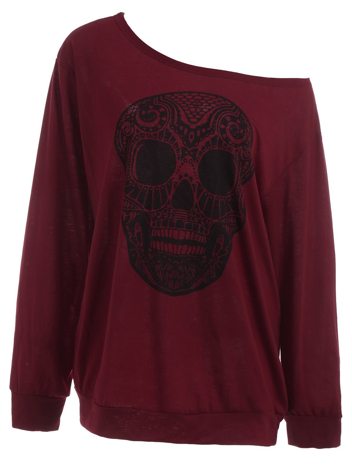 

Plus Size Skull Skew Collar Sweatshirt, Wine red