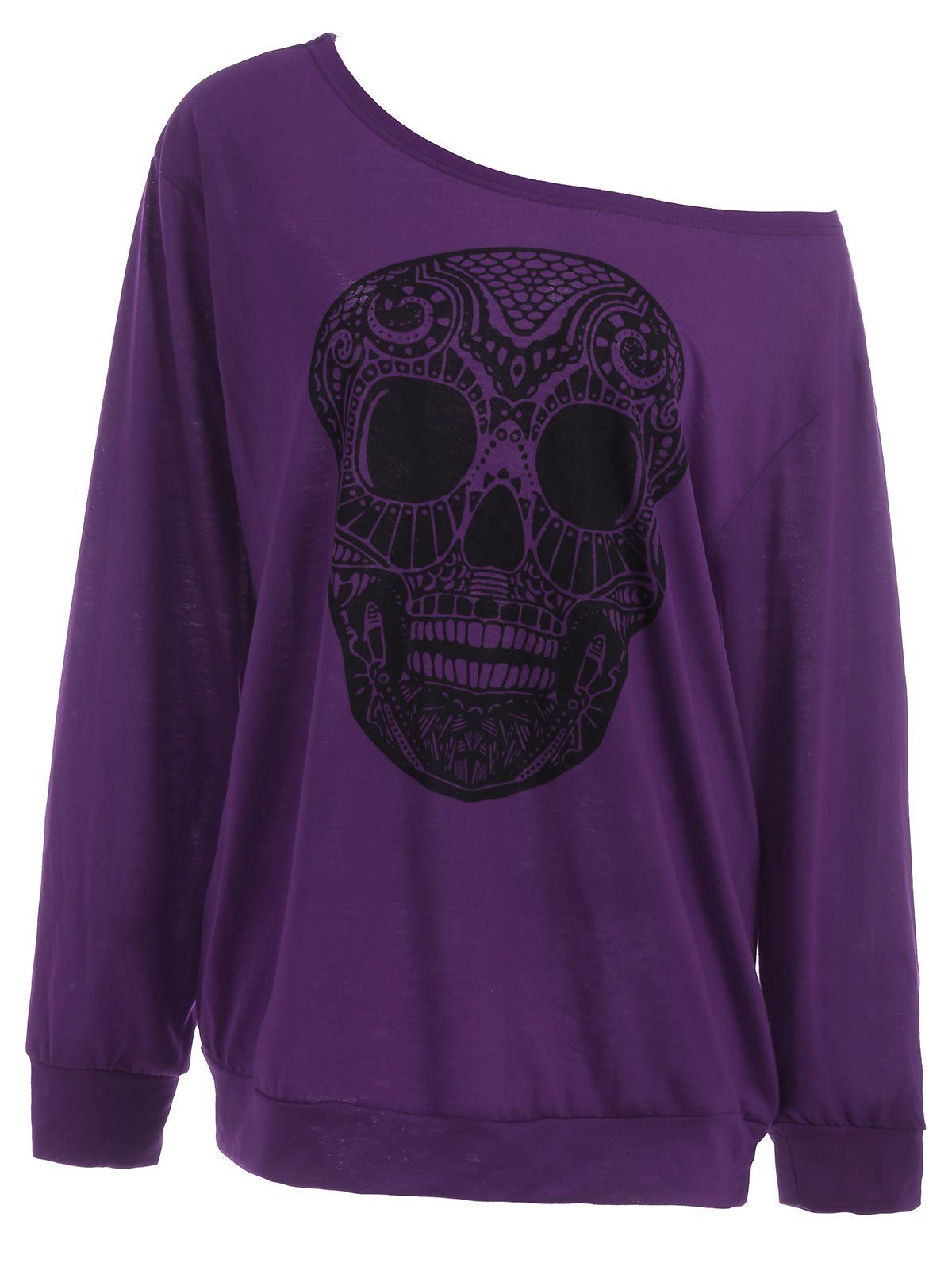 

Plus Size Skull Skew Collar Sweatshirt, Purple