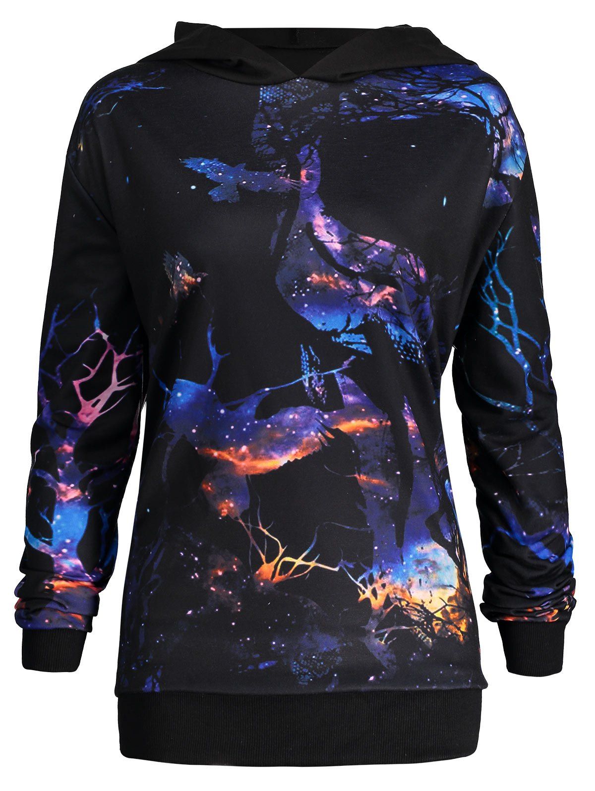

3D Crow Print Plus Size Halloween Hoodie, Black
