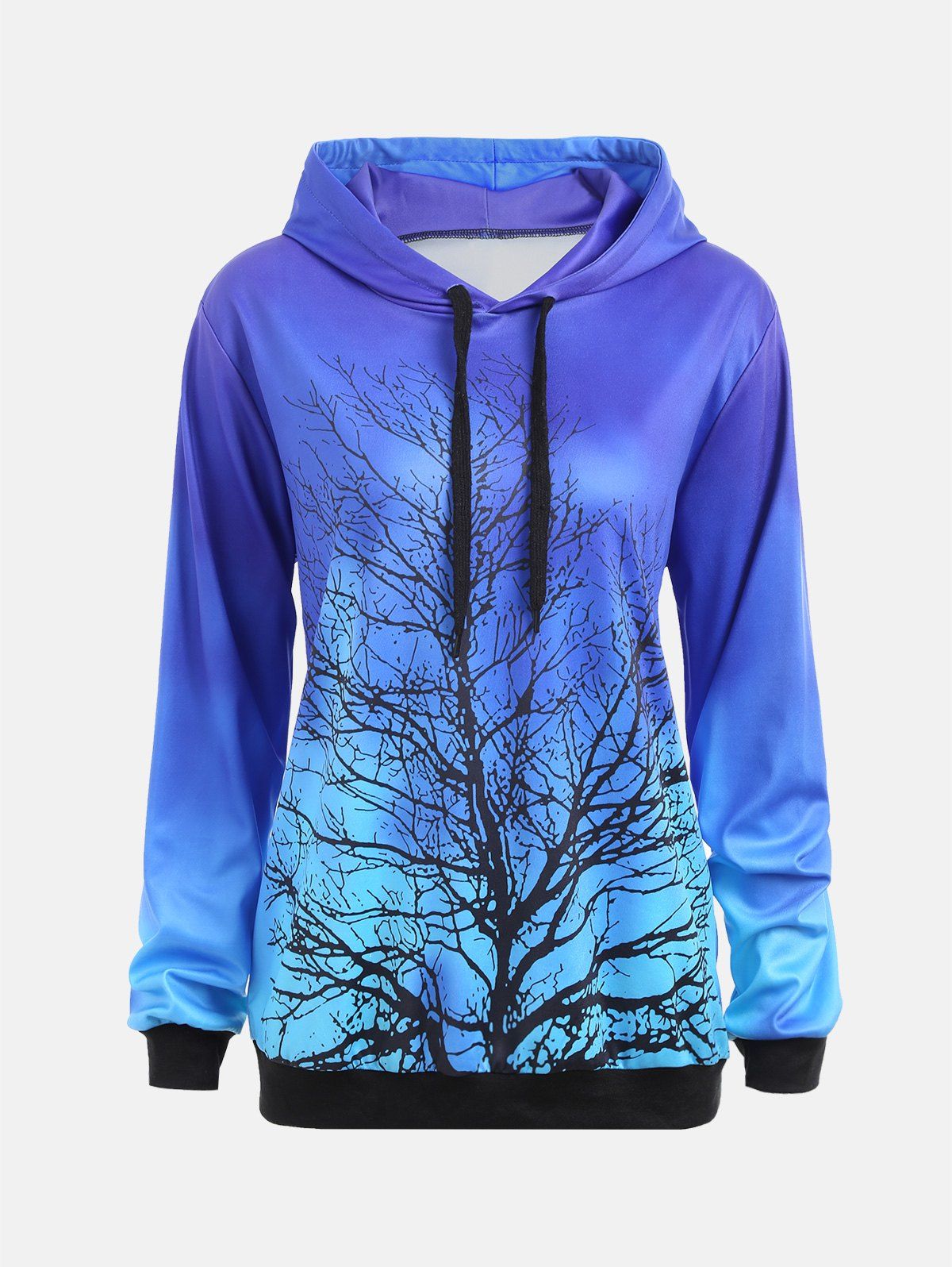 

Life Tree Printed Drop Shoulder Drawstring Hoodie, Blue
