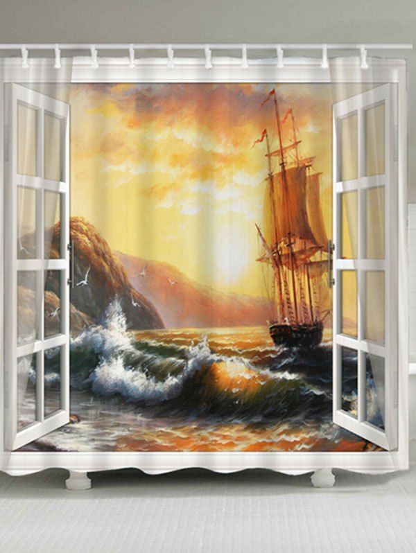 

Sailboat Sea Window Waterproof Bath Curtain, Yellow