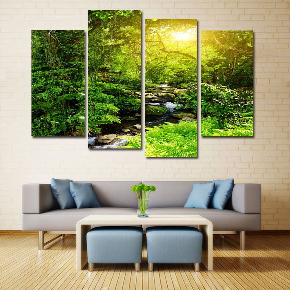 

Forest Stream Print Unframed Canvas Paintings, Green