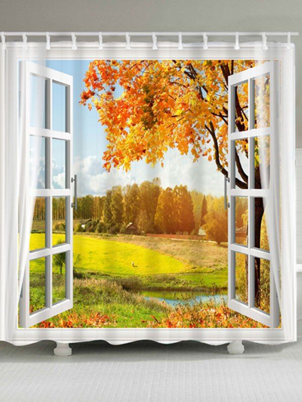 

Window Scenery Print Waterproof Bath Curtain, Colormix