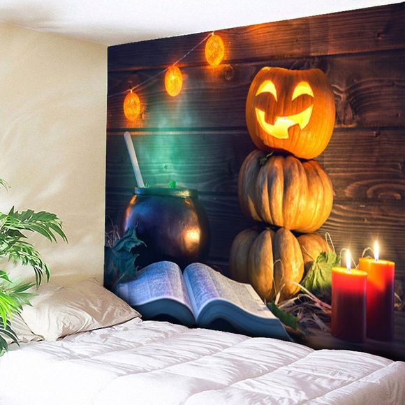 Tapisserie Murale Halloween Bois Lampe Citrouille - Couleur de Bois W59 INCH * L59 INCH