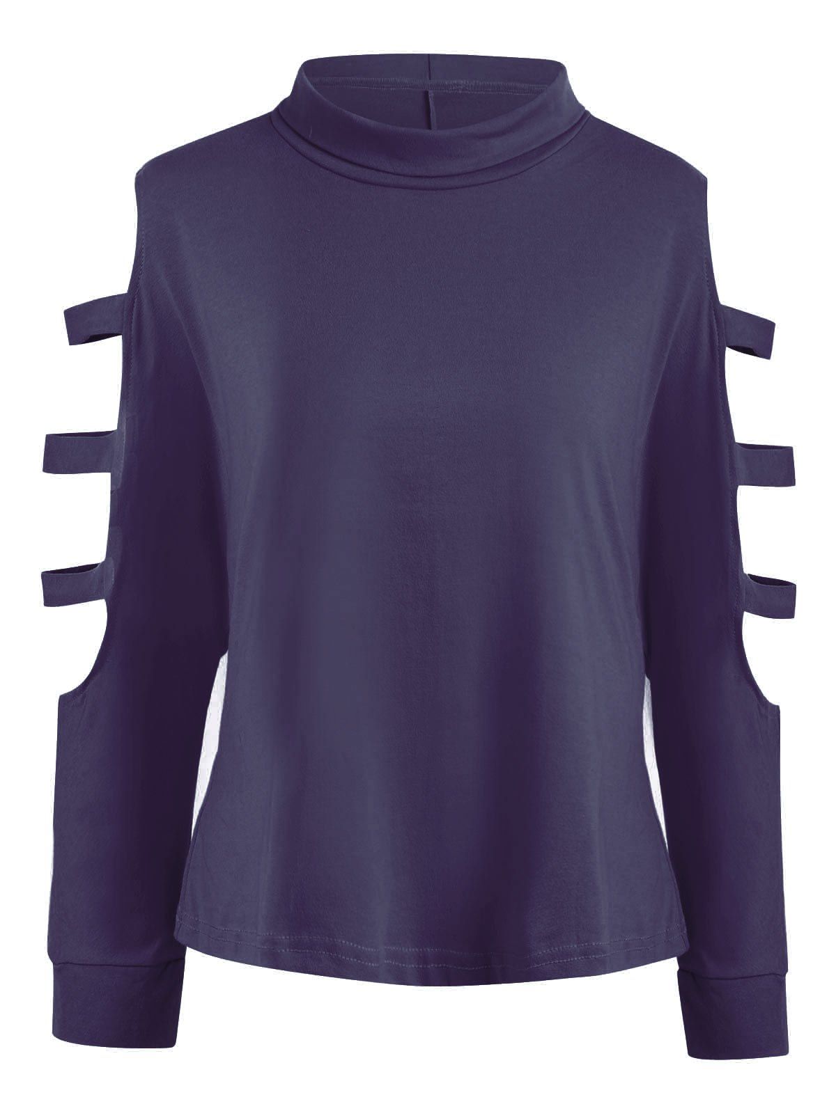 

Plus Size Cutout Shoulder Long Sleeve T-shirt, Purplish blue