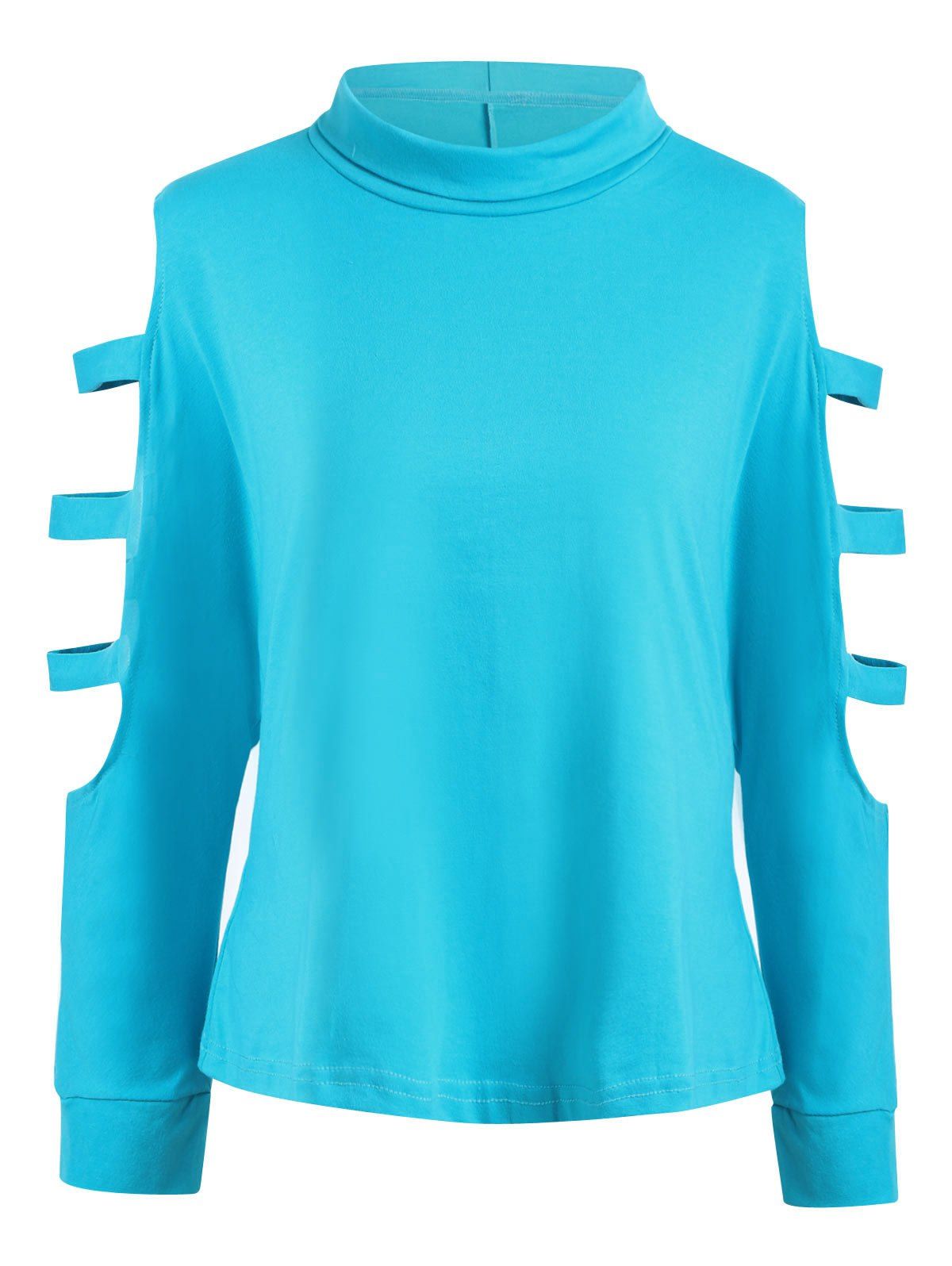 

Plus Size Cutout Shoulder Long Sleeve T-shirt, Lake blue