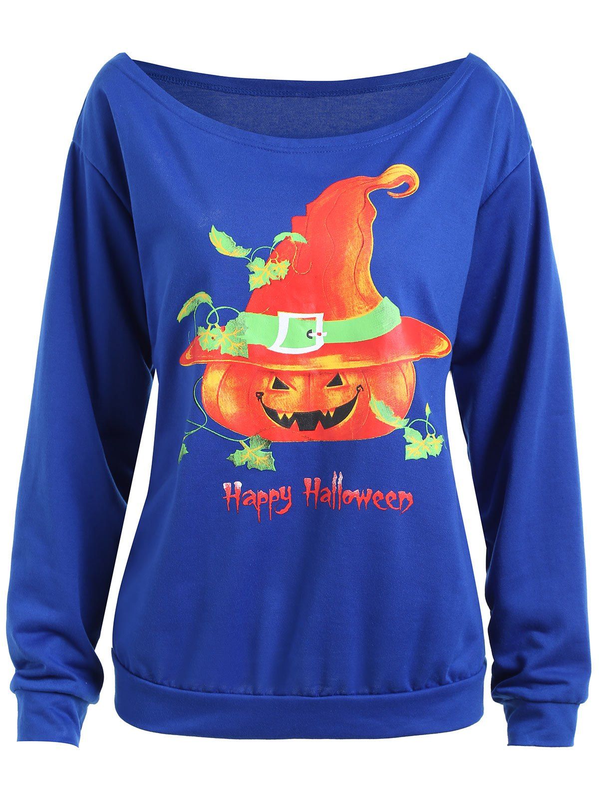 

Plus Size Happy Halloween Pumpkin Boat Neck Sweatshirt, Blue