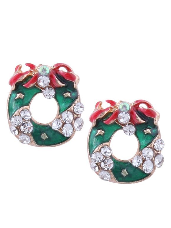 Rhinestone Christmas Wreath Tiny Stud Earrings - Vert 
