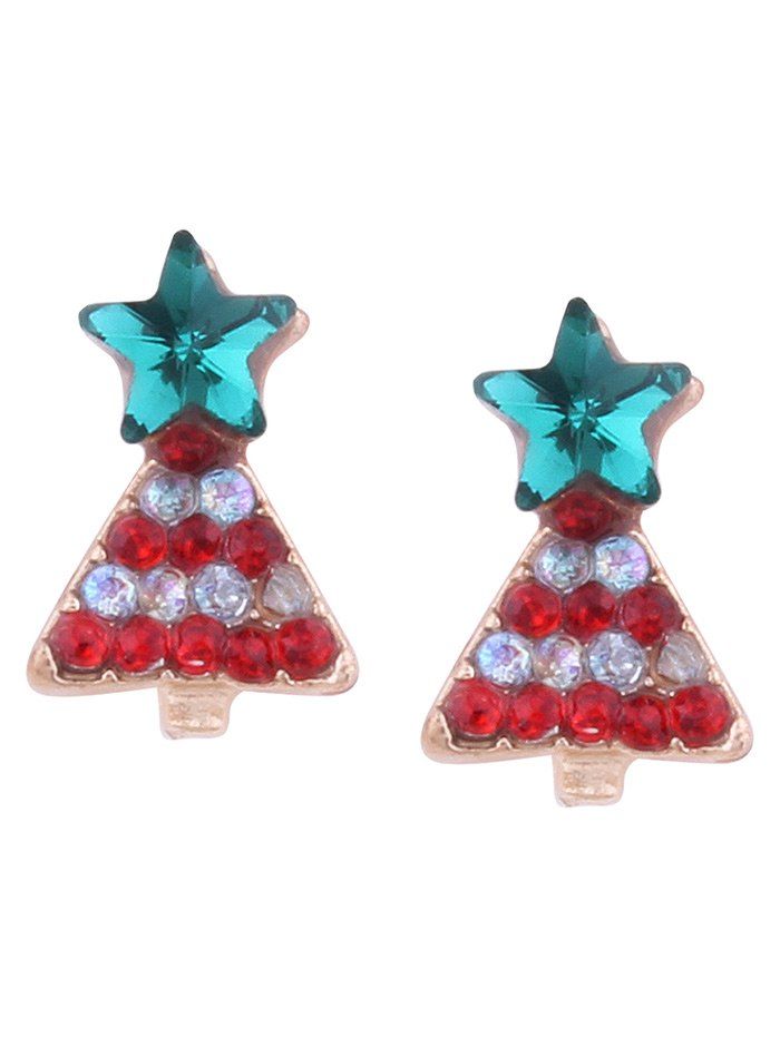 

Rhinestone Christmas Tree Star Tiny Earrings, Red