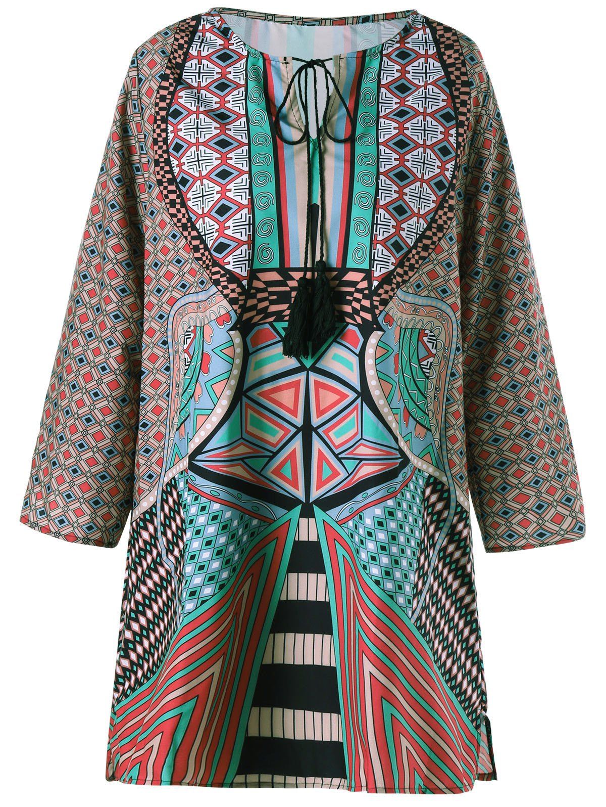 

Mini Tassels Tribal Print Shift Dress, Colormix