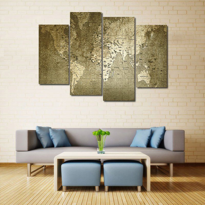 

Retro World Map Print Unframed Canvas Paintings, Brown