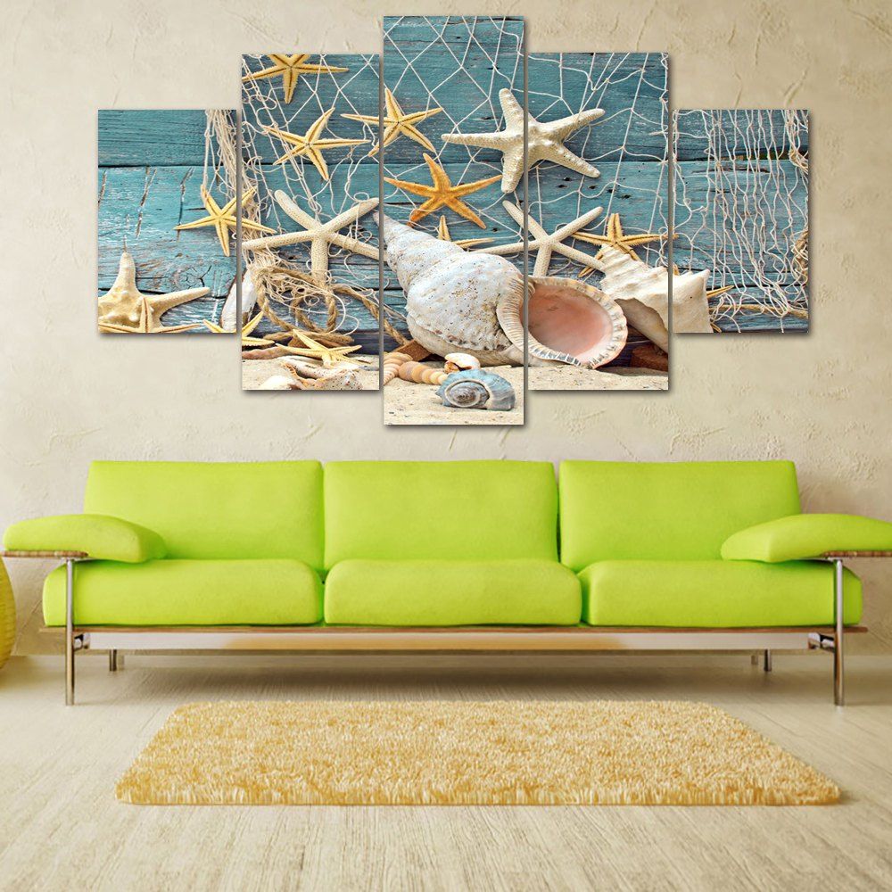 [17% OFF] 2021 Beach Fishnet Starfish Print Unframed Canvas Paintings ...