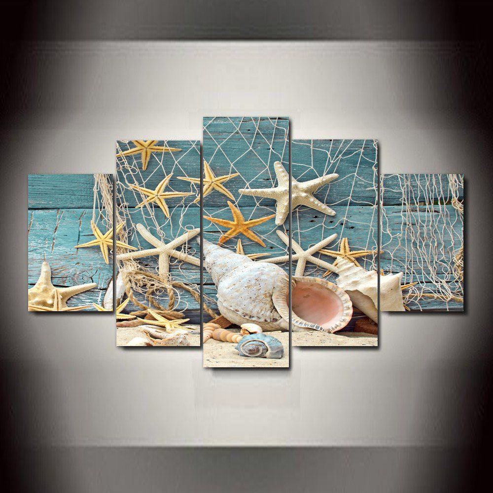 2018 Beach Fishnet Starfish Print Unframed Canvas Paintings COLORMIX CM ...