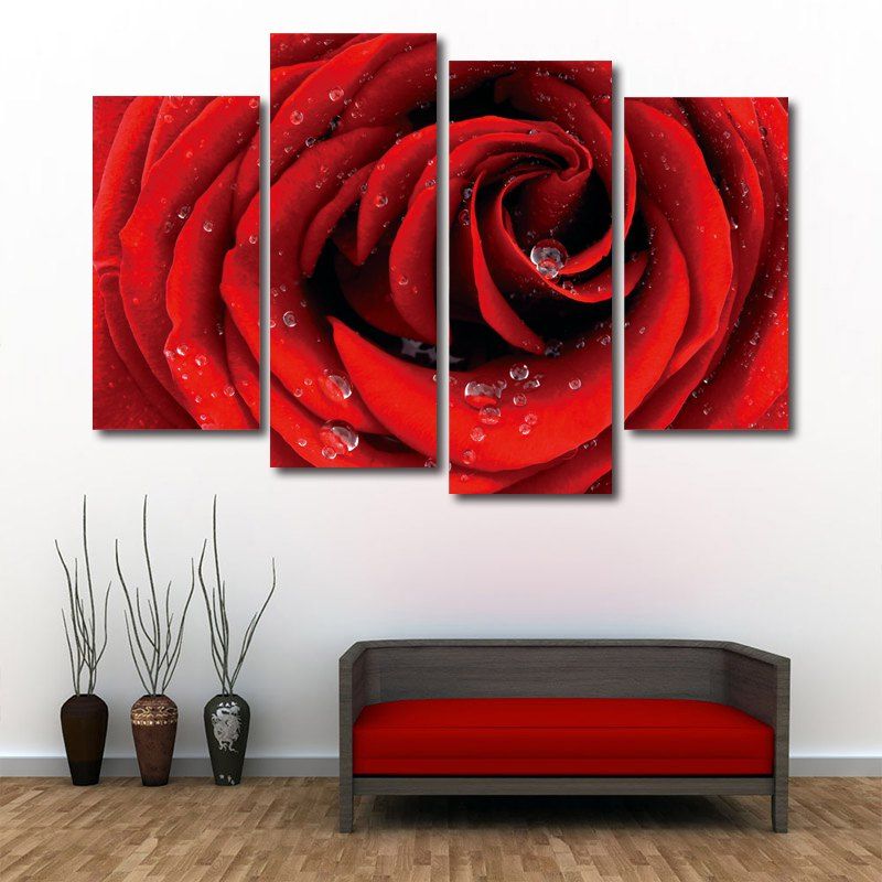 

Rose Flower Print Unframed Canvas Paintings, Red