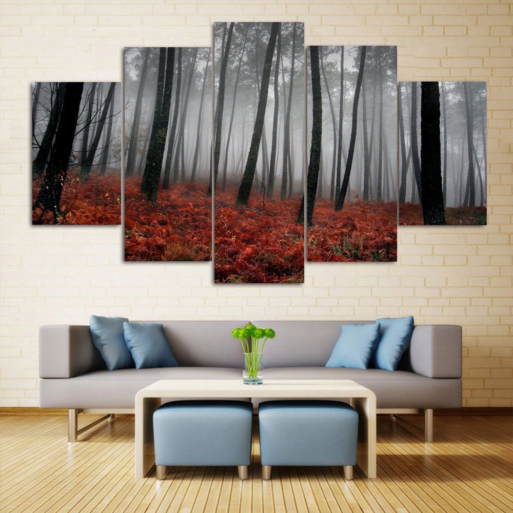 

Fog Forest Print Wall Art Canvas Paintings, Gray