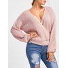 Deep V Neck Back Cut Out Sweater - PINK S
