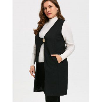 Plus Size Long Sleeveless Blazer Coat, BLACK, XL in Plus Size ...