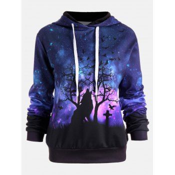 halloween theme letter print drawstring hoodie