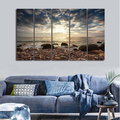 2018 Sea Stone Beach Split Canvas Prints Wall Art Paintings In Sea Stone Beach Split Canvas Prints Wall Art Paintings Colormix 5pcs 12 31