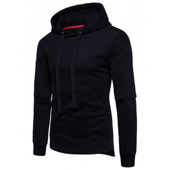 

Side Slit Fleece Drop Shoulder Pullover Hoodie, Black