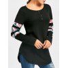 Buttons Floral Insert Long Sleeve Tunic Tee - BLACK 2XL
