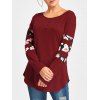 Buttons Floral Insert Long Sleeve Tunic Tee - WINE RED S